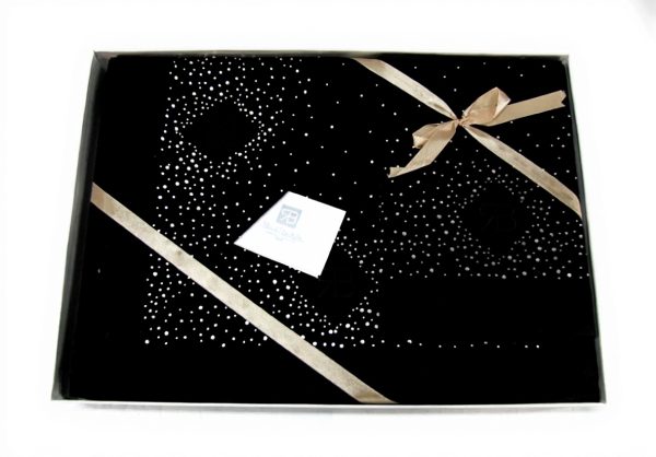 Renato Balestra Black Cotton Bed Sheet Set with Strass