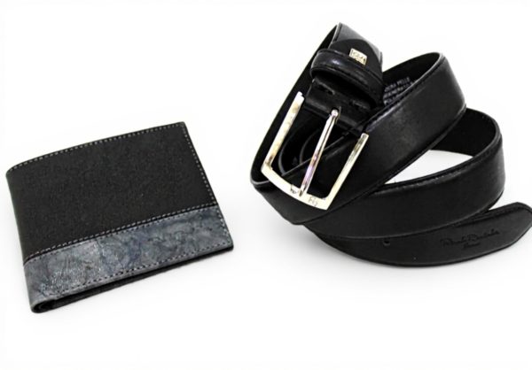 R.BALESTRA Mens Leather Belt and Wallet Set Black
