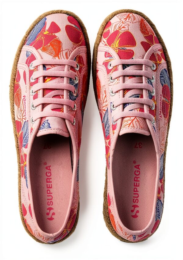 Superga wedge donna rosa low top in tela-3