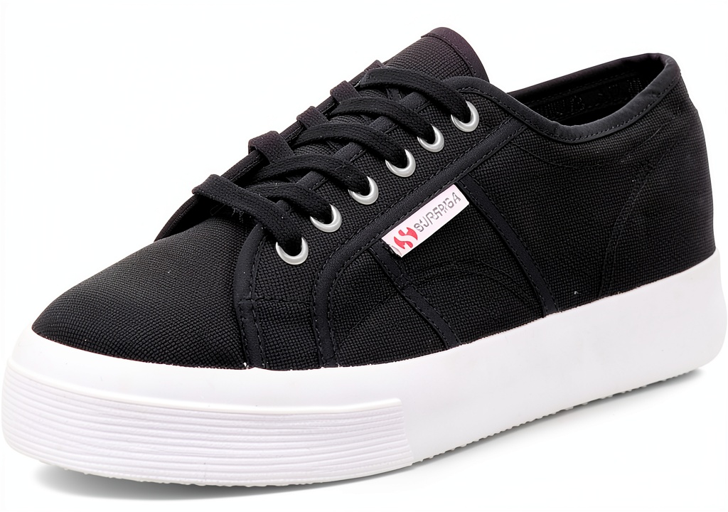 Sneaker estive Superga donna suola plateau bianco indossate su una panchina di legno in un parco estivo