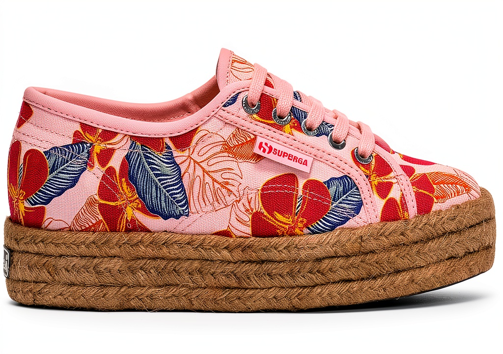 Superga wedge donna rosa su una passeggiata primaverile
