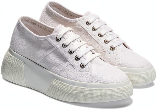 Sneaker Donna Bianco S2132LW Tomaia Cotone Traspirante Zeppa 5cm-1