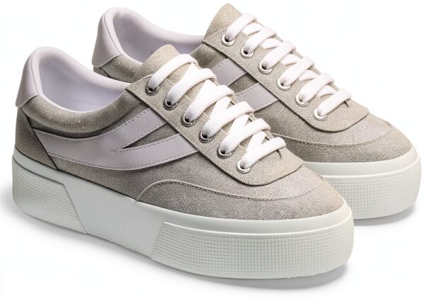 Superga 3740 Sneakers con tomaia in jersey lamè e suola alta, grigio e-1