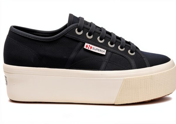 Superga wedge donna blu modello S9111LW con zeppa 4 cm in cotone-0